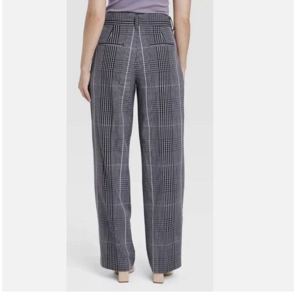 448 Women's Plaid High Rise Wide Leg Trousers with Belt - Picture 6 of 6